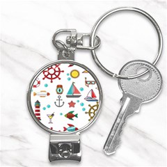 Marine Nautical Seamless Pattern Art Nail Clippers Key Chain by Jancukart