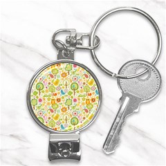 Nature Doodle Art Trees Birds Owl Children Pattern Multi Colored Nail Clippers Key Chain by Jancukart