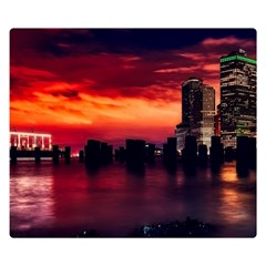 New York City Urban Skyline Harbor Bay Reflections One Side Premium Plush Fleece Blanket (small) by Jancukart