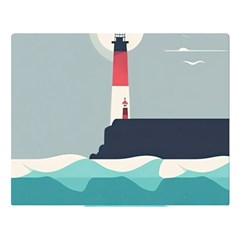 Lighthouse Ocean Nautical Sea Minimal Minimalist One Side Premium Plush Fleece Blanket (large) by Pakemis