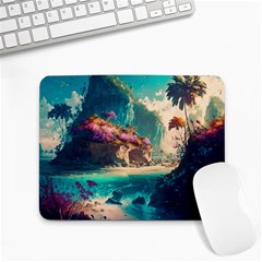 Tropical Island Fantasy Landscape Palm Trees Ocean Small Mousepad by Pakemis