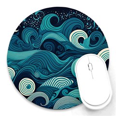 Waves Ocean Sea Abstract Whimsical Abstract Art Round Mousepad by Pakemis