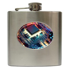 Ai Generated Motherboard City Technology Tech Cpu Hip Flask (6 Oz) by Jancukart