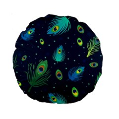 Blue Background Pattern Feather Peacock Standard 15  Premium Round Cushions by Semog4