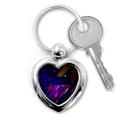 Colorful Abstract Background Creative Digital Art Colorful Geometric Artwork Key Chain (heart) by Semog4