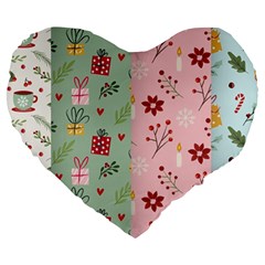Flat Christmas Pattern Collection Large 19  Premium Flano Heart Shape Cushions by Semog4