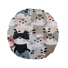 Cute Cat Couple Seamless Pattern Cartoon Standard 15  Premium Round Cushions by Semog4