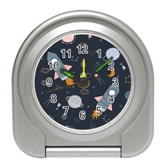 Space Background Illustration With Stars And Rocket Seamless Vector Pattern Travel Alarm Clock by Salman4z