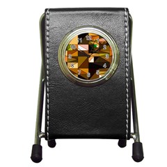 Abstract Experimental Geometric Shape Pattern Pen Holder Desk Clock by Uceng