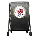 Usa Stars Fourth Of July Symbol America Usa Stars Pen Holder Desk Clock Front