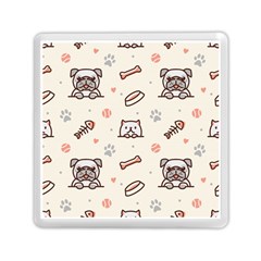 Pug Dog Cat With Bone Fish Bones Paw Prints Ball Seamless Pattern Vector Background Memory Card Reader (square) by Salman4z