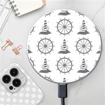 Marine Nautical Seamless Pattern With Vintage Lighthouse Wheel Wireless Fast Charger(White) Front