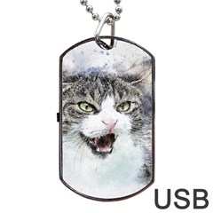 Cat Pet Art Abstract Watercolor Dog Tag Usb Flash (two Sides) by Jancukart