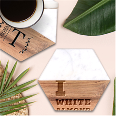 I Love White Almond Marble Wood Coaster (hexagon)  by ilovewhateva