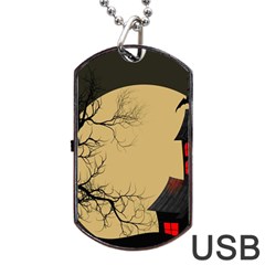 Halloween Moon Haunted House Full Moon Dead Tree Dog Tag Usb Flash (one Side) by Ravend