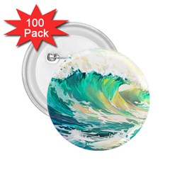 Waves Ocean Sea Tsunami Nautical Painting 2 25  Buttons (100 Pack)  by Ravend