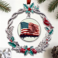 Patriotic Usa United States Flag Old Glory Metal X mas Wreath Holly Leaf Ornament by Ravend