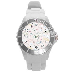 Spaceship Pattern Star Round Plastic Sport Watch (l) by danenraven