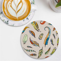 Vector-boho-doodle-feathers-seamless-pattern-illustration Uv Print Round Tile Coaster by Salman4z