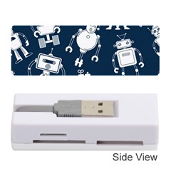 White-robot-blue-seamless-pattern Memory Card Reader (stick) by Salman4z