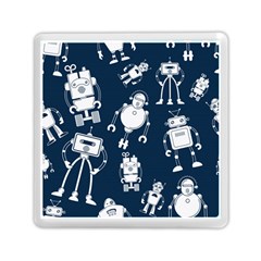 White-robot-blue-seamless-pattern Memory Card Reader (square) by Salman4z