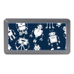 White-robot-blue-seamless-pattern Memory Card Reader (mini) by Salman4z