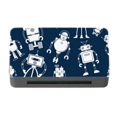 White-robot-blue-seamless-pattern Memory Card Reader With Cf by Salman4z