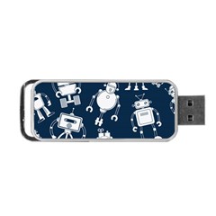 White-robot-blue-seamless-pattern Portable Usb Flash (two Sides) by Salman4z