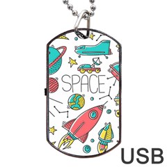 Space-cosmos-seamless-pattern-seamless-pattern-doodle-style Dog Tag Usb Flash (two Sides) by Salman4z