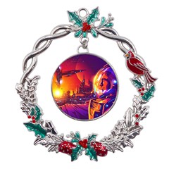 Far-future-human-colonization Metal X mas Wreath Holly Leaf Ornament by Salman4z