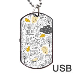 Doodle-seamless-pattern-with-autumn-elements Dog Tag Usb Flash (one Side) by Salman4z
