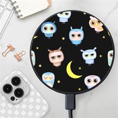 Cute-owl-doodles-with-moon-star-seamless-pattern Wireless Fast Charger(black) by Salman4z