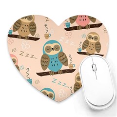 Seamless-pattern-owls-dream-cute-style-pajama-fabric Heart Mousepad by Salman4z