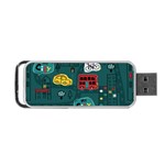 Seamless-pattern-hand-drawn-with-vehicles-buildings-road Portable USB Flash (One Side) Front