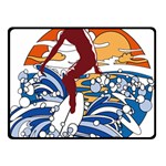 Beach Illustration Summer Beach Surf Waves Two Sides Fleece Blanket (Small) 45 x34  Blanket Back