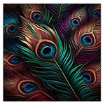 Peacock Feathers Nature Feather Pattern Square Satin Scarf (36  x 36 ) Front
