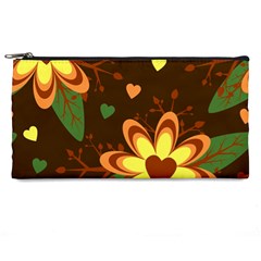 Floral Hearts Brown Green Retro Pencil Case by danenraven