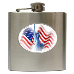 Statue Of Liberty And Usa Flag Art Hip Flask (6 Oz) by danenraven