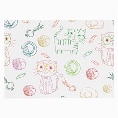 Cats And Food Doodle Seamless Pattern Large Glasses Cloth by Bakwanart