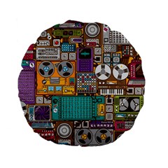 Pattern Design Art Techno Dj Music Retro Music Device Standard 15  Premium Flano Round Cushions by Bakwanart