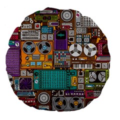 Pattern Design Art Techno Dj Music Retro Music Device Large 18  Premium Flano Round Cushions by Bakwanart