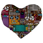 Pattern Design Art Techno Dj Music Retro Music Device Large 19  Premium Flano Heart Shape Cushions Back