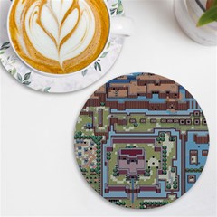 Arcade Game Retro Pattern Uv Print Round Tile Coaster by Bakwanart