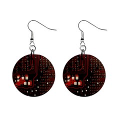 Red Computer Circuit Board Mini Button Earrings by Bakwanart