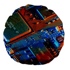 Gray Circuit Board Electronics Electronic Components Microprocessor Large 18  Premium Round Cushions by Bakwanart