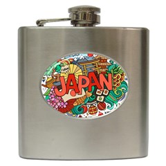Earthquake And Tsunami Drawing Japan Illustration Hip Flask (6 Oz) by Vaneshart