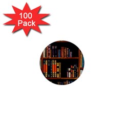 Assorted Title Of Books Piled In The Shelves Assorted Book Lot Inside The Wooden Shelf 1  Mini Magnets (100 Pack)  by 99art