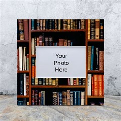 Assorted Title Of Books Piled In The Shelves Assorted Book Lot Inside The Wooden Shelf White Box Photo Frame 4  X 6  by 99art