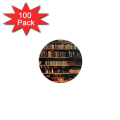 Books On Bookshelf Assorted Color Book Lot In Bookcase Library 1  Mini Magnets (100 Pack)  by 99art