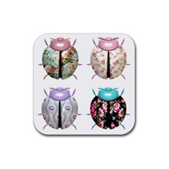 Ladybug-flower-pattern-shabby-chic Rubber Coaster (square) by 99art